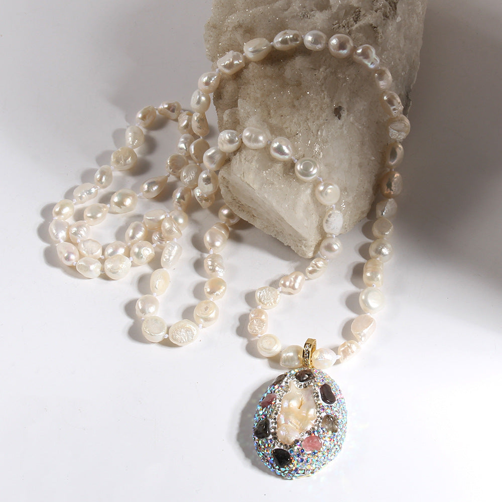 Elegant Vintage Style Geometric natural stone Beaded Chain Pendant Necklace In Bulk