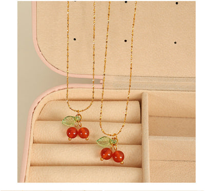 Jewelry Cute Cherry Titanium Steel Plating Pendant Necklace