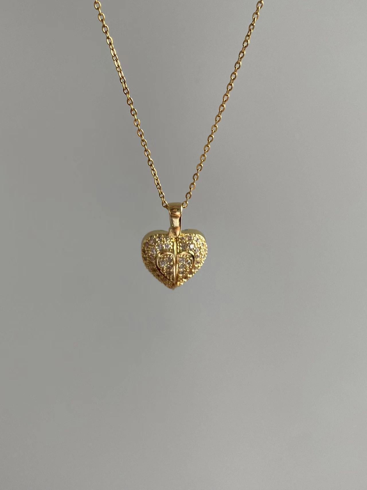 Titanium Steel Copper Plating Heart Shape Zircon Pendant Necklace