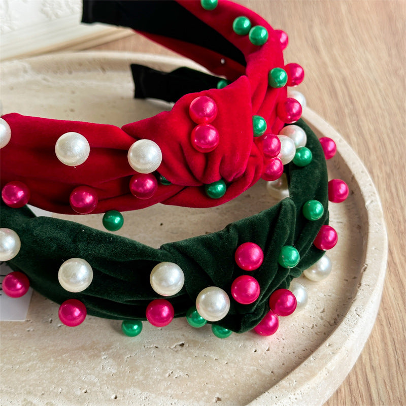 New Knotted Wide Brim Hair Band Pearl Rhinestone Fashionable High-Grade Headband Hair Fixer  Hair Accessories