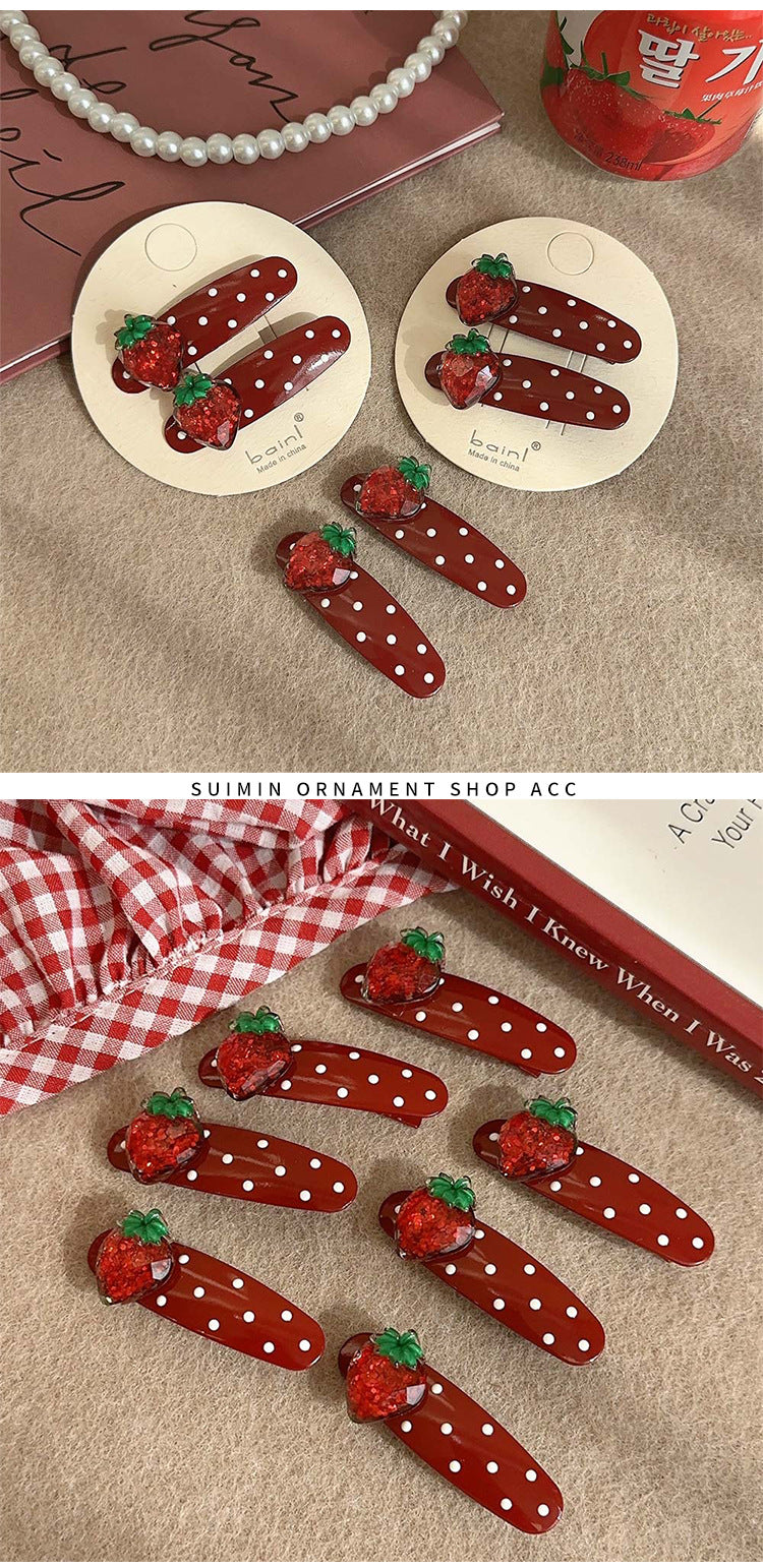 Sweet Women's Polka Dots Strawberry Alloy Inlay Rhinestones Hair Clip