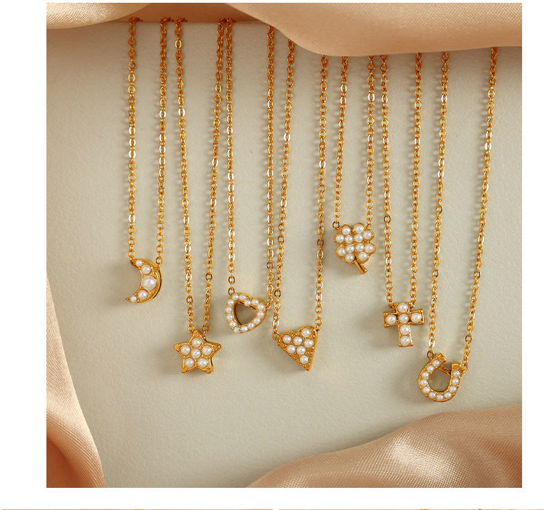 Jewelry Classic Style Star Moon Heart Shape Titanium Steel 18K Gold Plated Plating Pendant Necklace