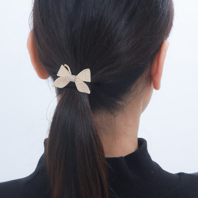 women's simple style butterfly bow knot alloy inlay rhinestones pearl hair tie