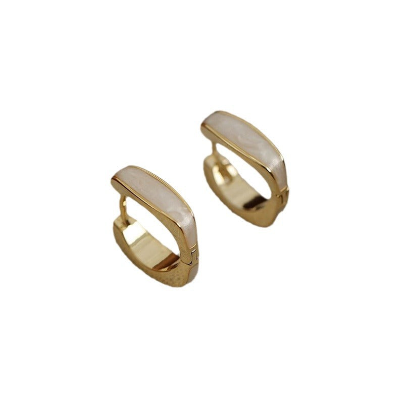 Enamel white ear buckle light luxury high-end temperament new trendy earrings niche design versatile earrings women