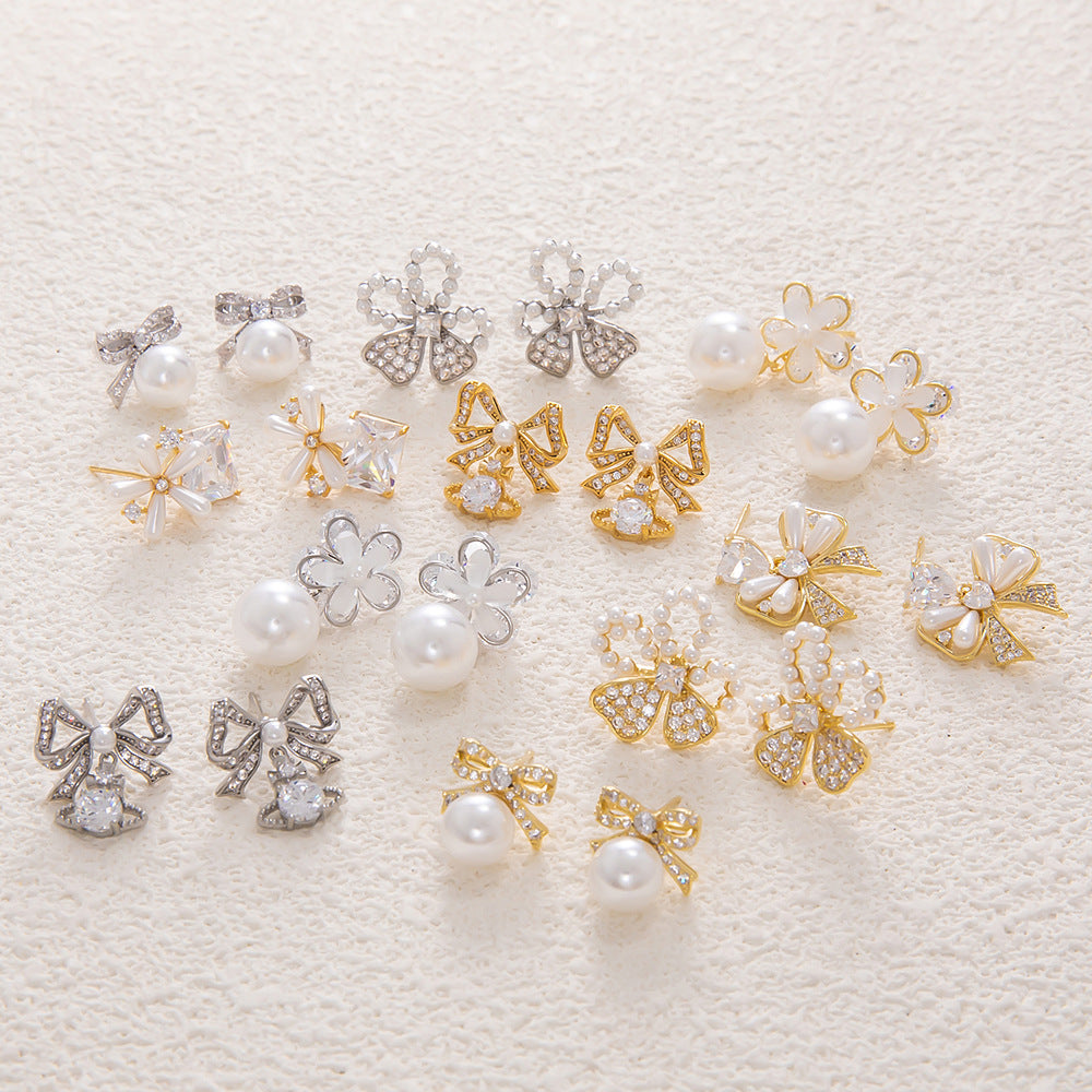 1 Pair Elegant Streetwear Bow Knot Plating Copper Zircon Drop Earrings Ear Studs