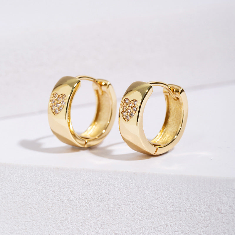 1 Pair Lady Heart Shape Plating Copper Zircon Earrings