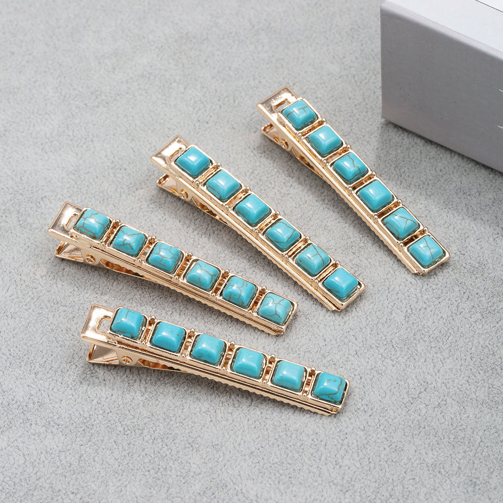 Women's Retro Solid Color Alloy Inlay Turquoise Hair Clip