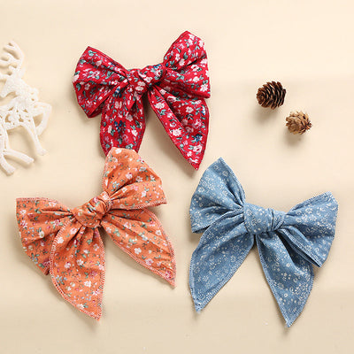 spring new cotton print hairpin children girl bow ponytail hairpin