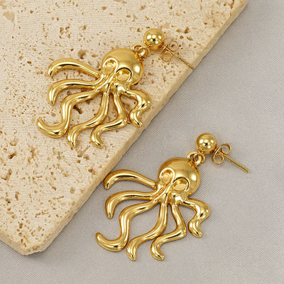 1 Pair Retro Simple Style Octopus Polishing Titanium Steel 18K Gold Plated Drop Earrings