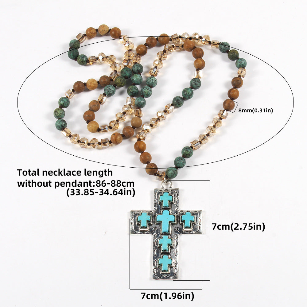 Vintage Style Vacation Cross Beaded Chain Pendant Necklace In Bulk