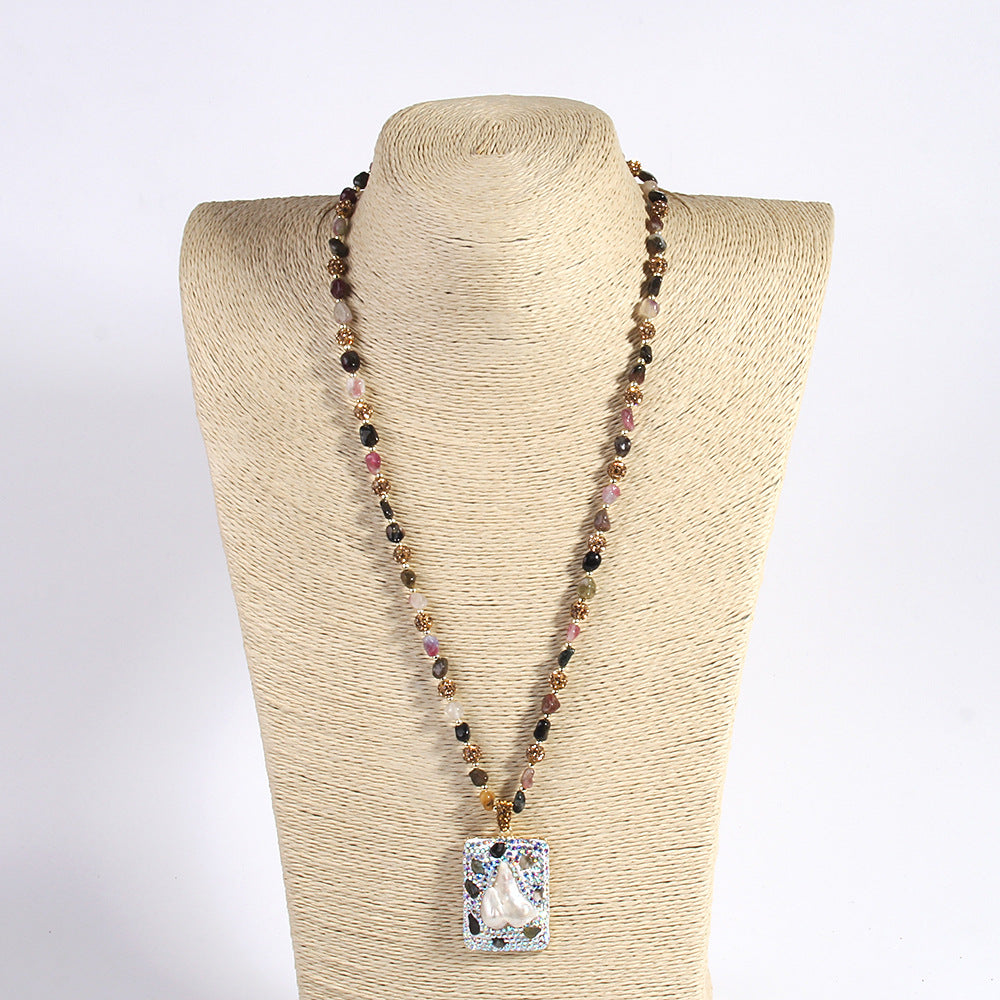 Vintage Style Classic Style Geometric natural stone Beaded Chain Pendant Necklace In Bulk