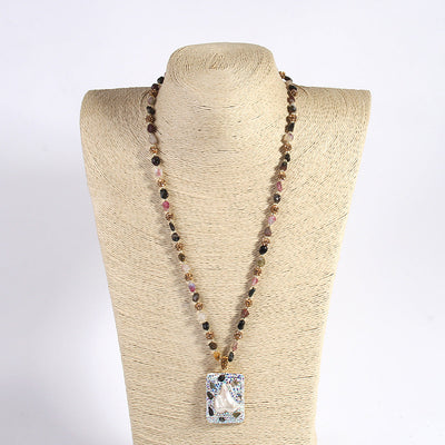 Vintage Style Classic Style Geometric natural stone Beaded Chain Pendant Necklace In Bulk