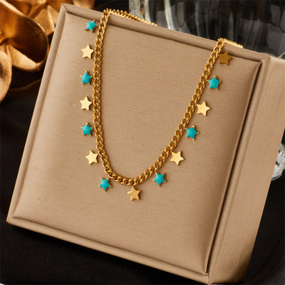 Jewelry Lady Star Moon Floral Titanium Steel Plating Necklace