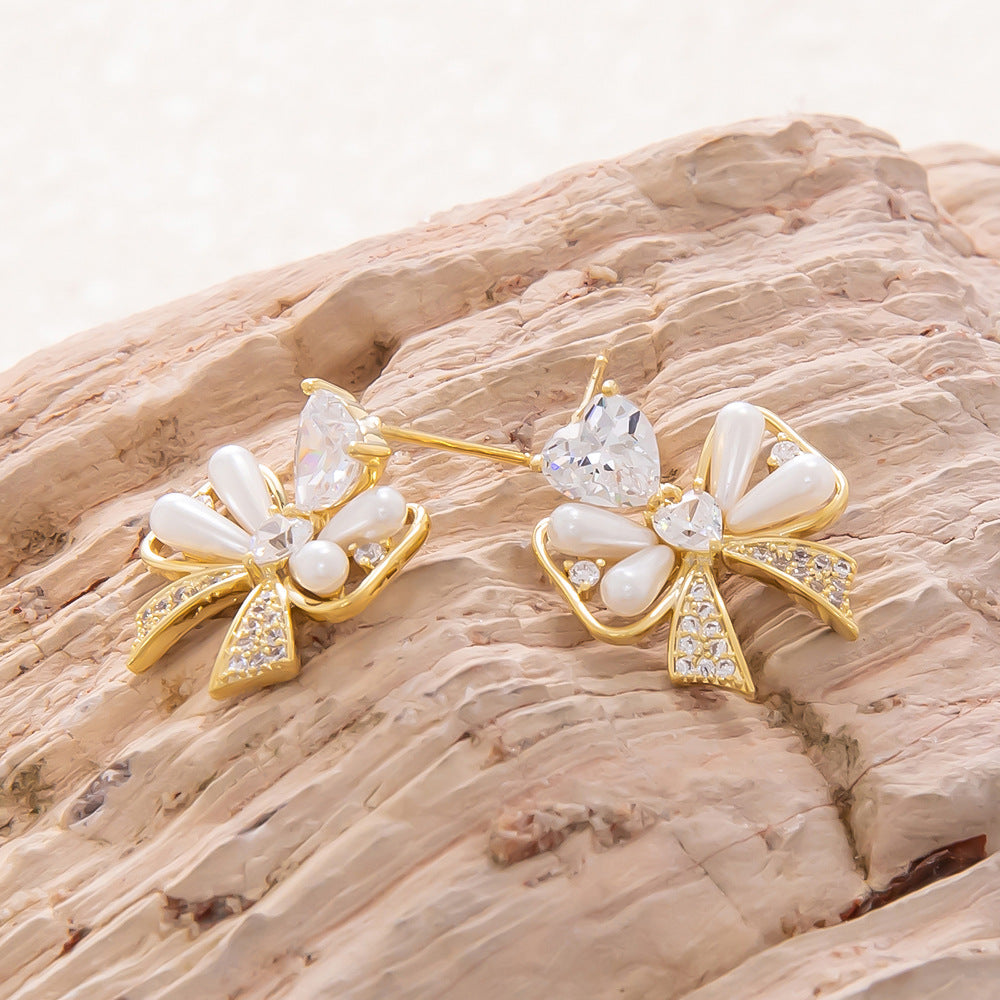 1 Pair Elegant Streetwear Bow Knot Plating Copper Zircon Drop Earrings Ear Studs