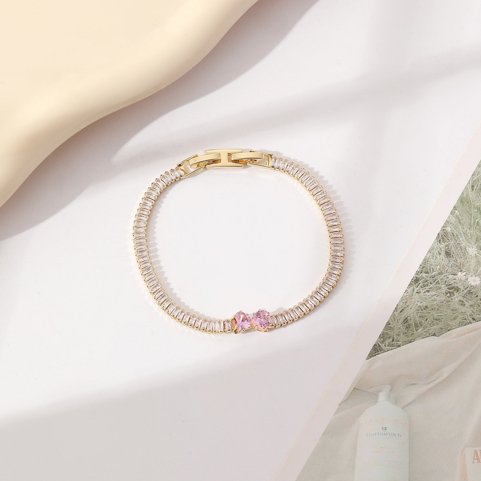 Copper Plating Inlay Heart Shape Bow Knot Zircon Bracelets