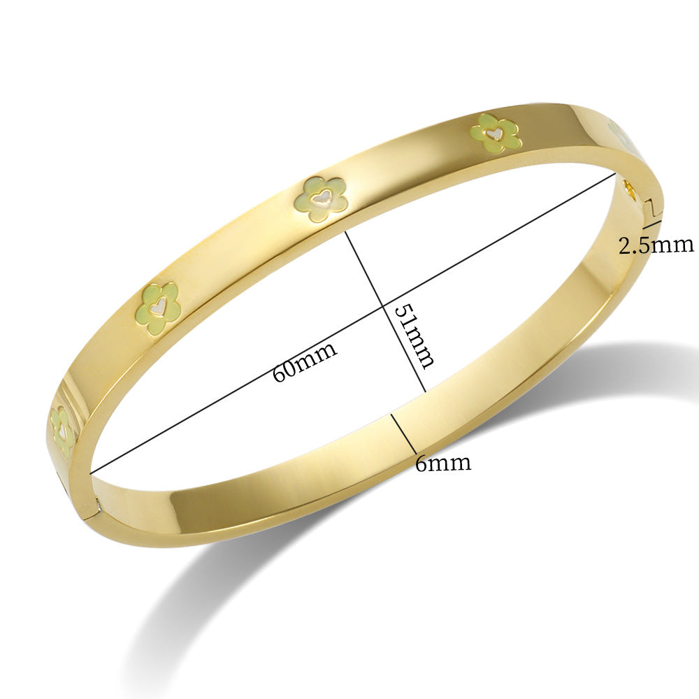 Elegant Heart Shape Flower Titanium Steel Bangle In Bulk