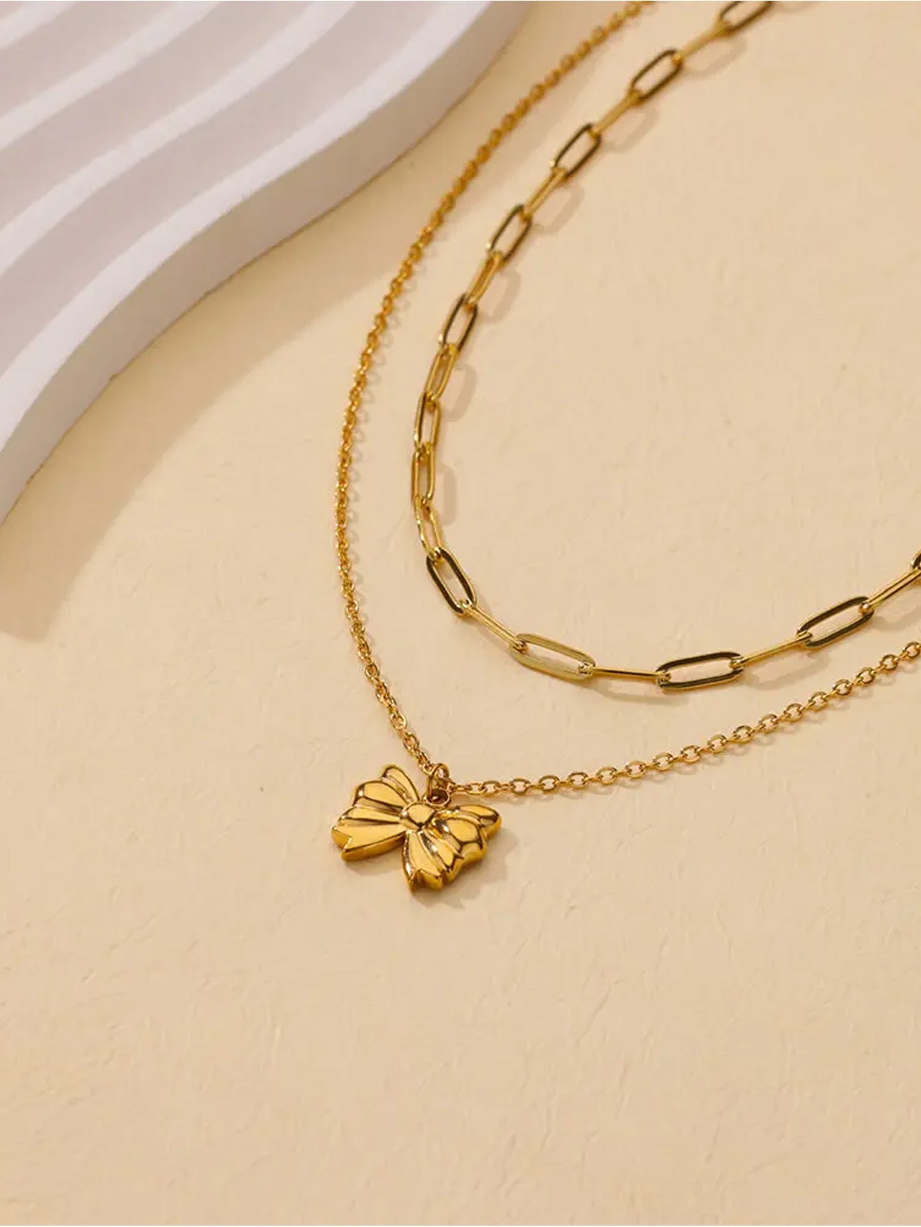 Jewelry Elegant Streetwear Bow Knot 304 Stainless Steel Plating Double Layer Necklaces