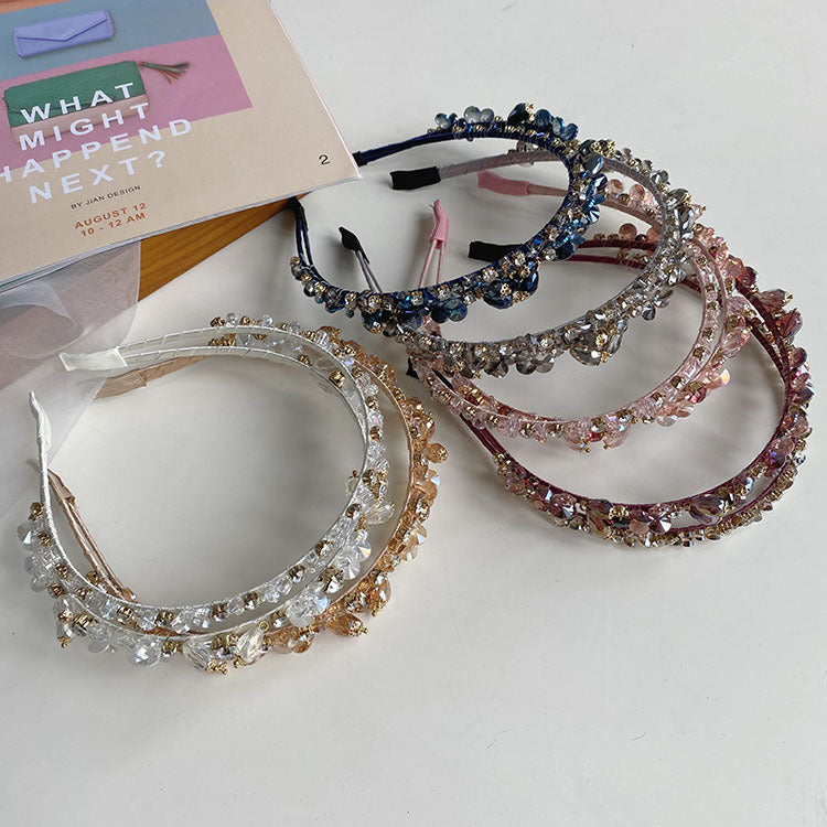 korean crystal pearl winding headband hollow baroque hair tie female