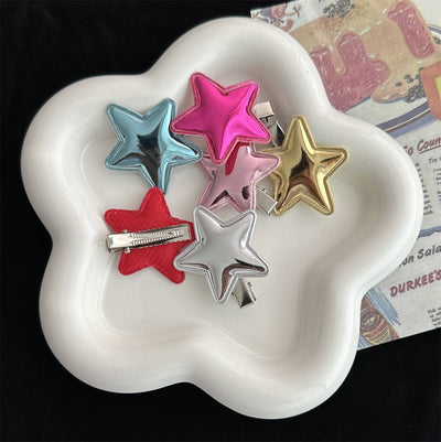 women's simple style pentagram pu leather hair clip