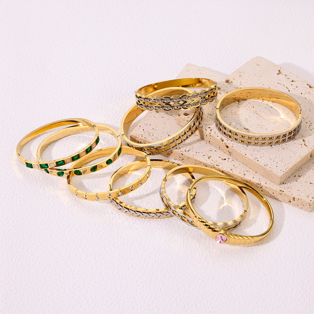 Elegant Geometric Square Leaves Titanium Steel Bangle In Bulk