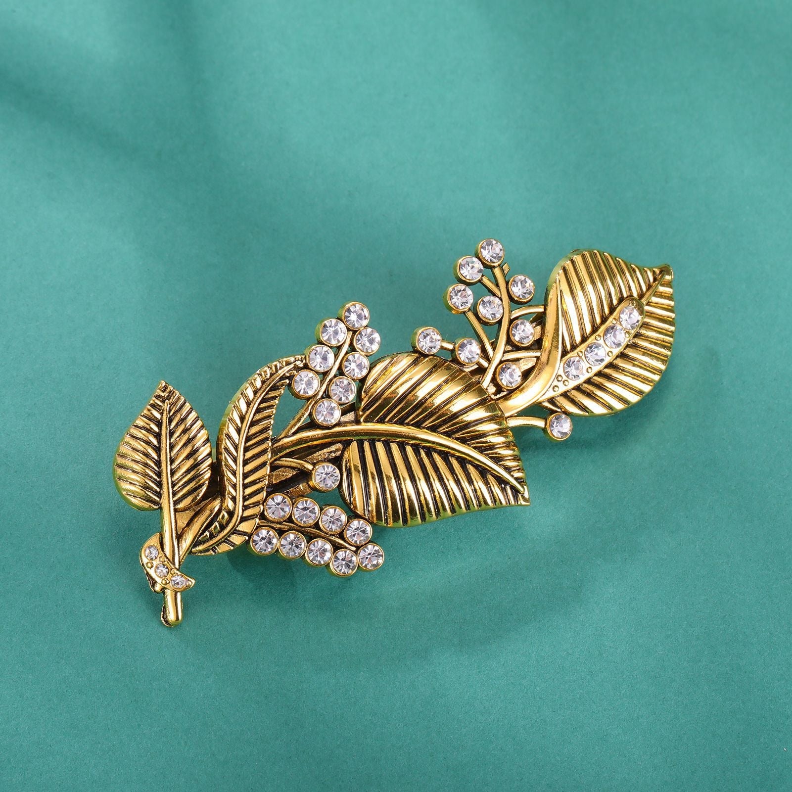 Women's Retro Leaf Alloy Plating Rhinestones Hair Clip