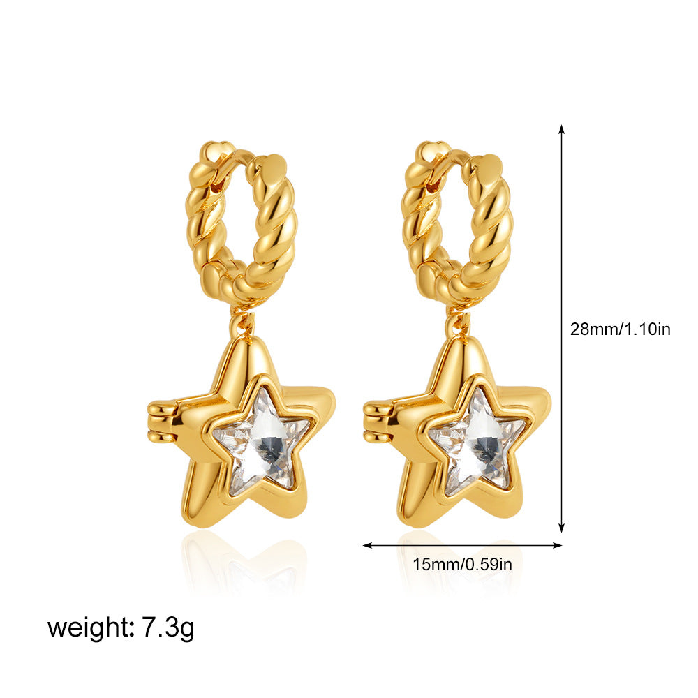 1 Pair Casual Elegant Streetwear Star Inlay Copper Zircon Copper Earrings