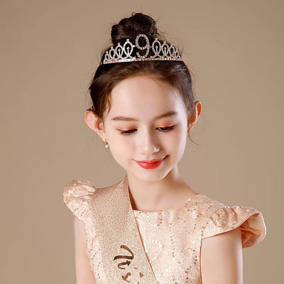 Girl'S Cartoon Style Letter Crown Metal Stoving Varnish Crystal Crown