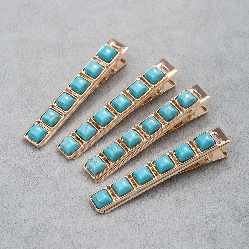 Women's Retro Solid Color Alloy Inlay Turquoise Hair Clip