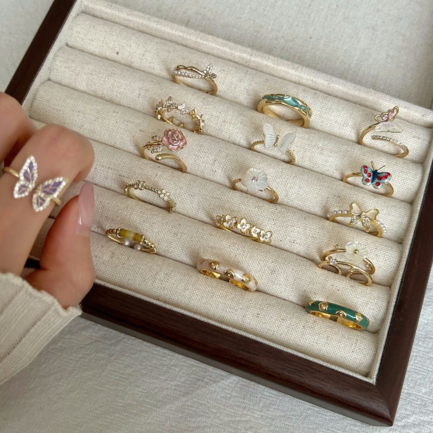 Copper Flower Butterfly Open Rings