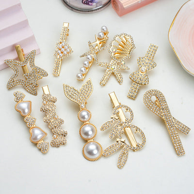fairy style bow knot metal inlay rhinestones pearl hair clip 1 piece
