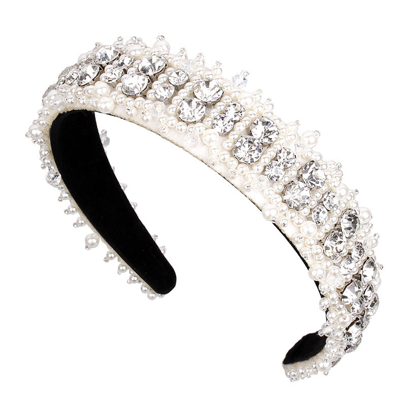 Women's Lady Geometric Artificial Pearl Cloth Rhinestone Hair Band