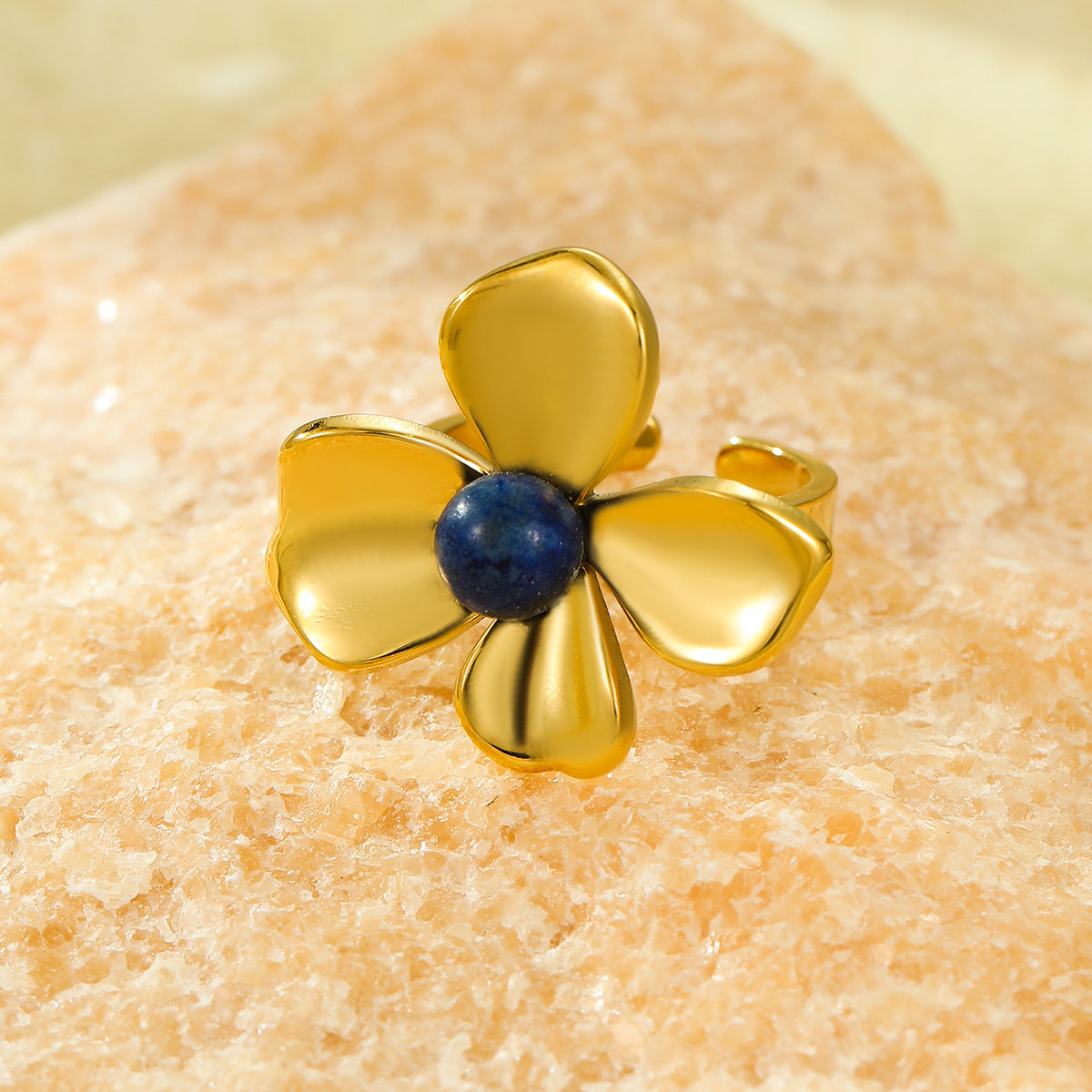 Jewelry Elegant Retro Flower 304 Stainless Steel Natural Stone Pearl Inlay Open Rings