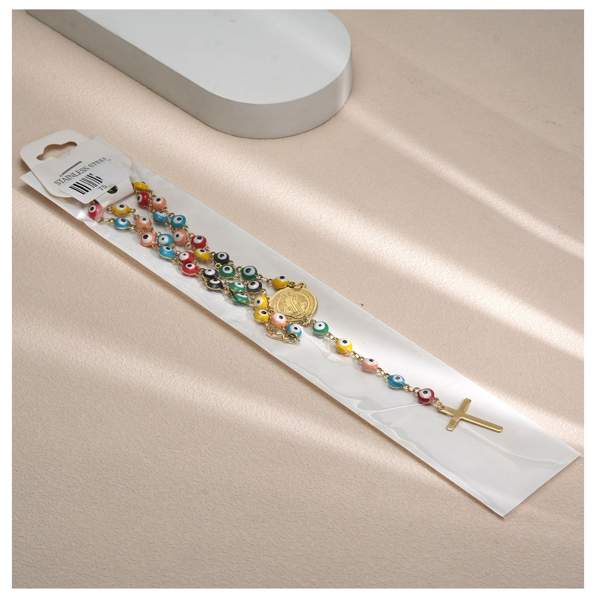 Jewelry Elegant Cross Devil's Eye Titanium Steel Enamel Pendant Necklace