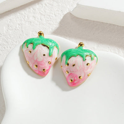 1 Pair Cute Sweet Strawberry Enamel Plating 304 Stainless Steel Ear Studs
