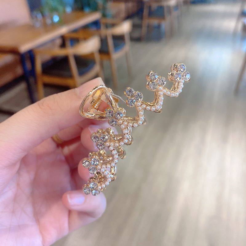 korean style imitation pearl metal rhinestone catch clip