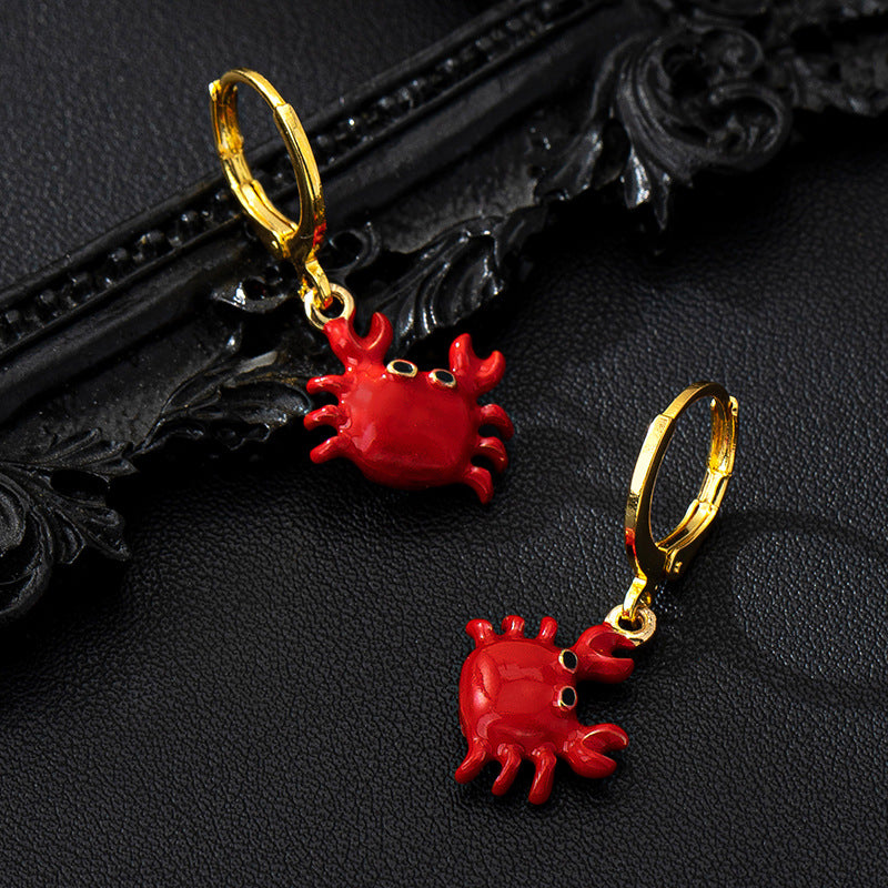1 Pair Cute Streetwear Crab Enamel Copper Drop Earrings