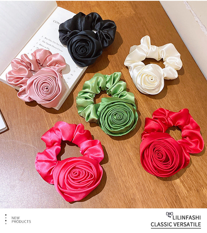 elegant lady solid color flower cloth hair tie