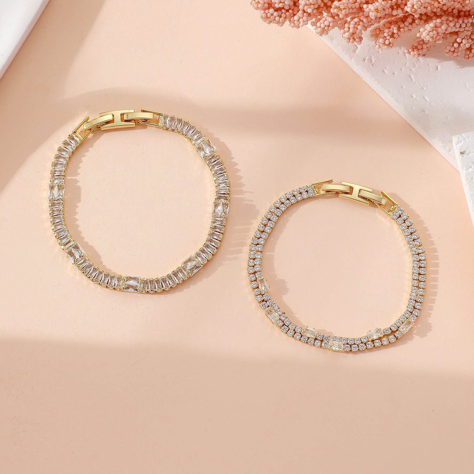 Copper Plating Inlay Geometric Zircon Bracelets