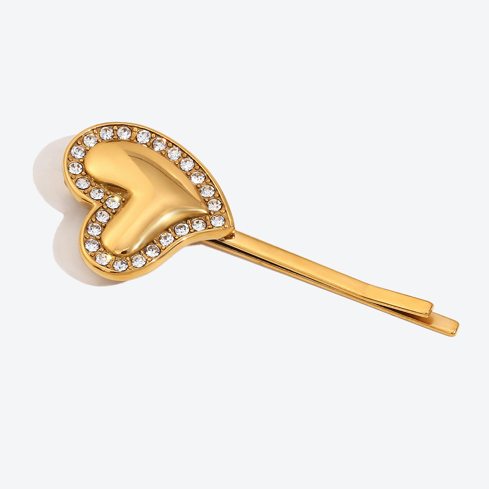 Cute Side Clip Bang Clip Girly Heart Barrettes Stainless Steel 18K Gold Plating Irregular Heart Side Diamond Hair Clip Barrettes