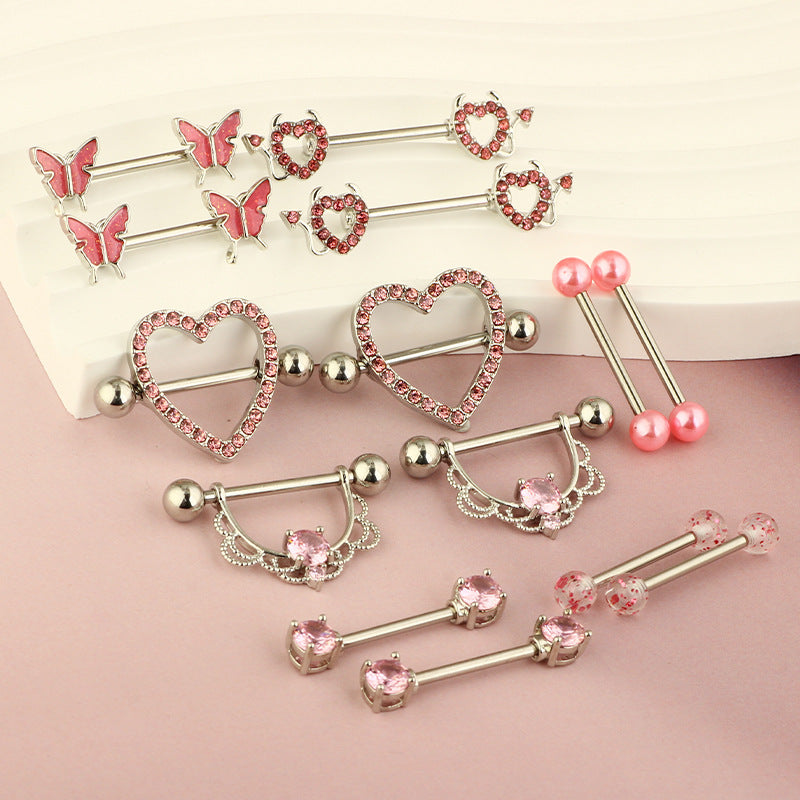 1 Pair Nipple Rings & Studs Hip-Hop Shiny Heart Shape Flower Butterfly 316L Stainless Steel  Copper Inlay Zircon Nipple Rings & Studs