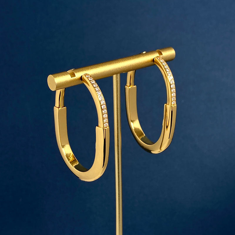 1 Pair Elegant U Shape Color Block Copper Hoop Earrings