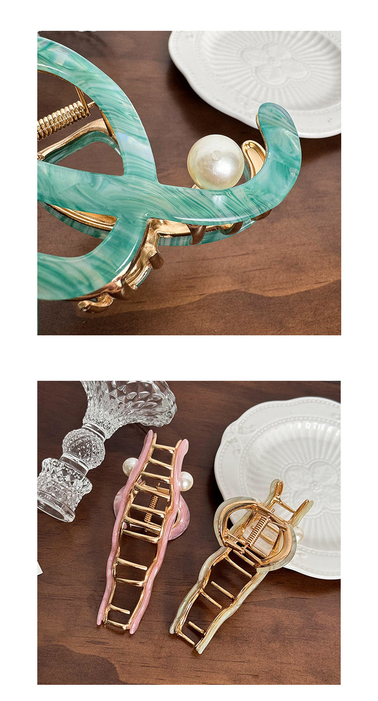 Women's IG Style Waves Arylic Alloy Inlay Pearl Hair Claws