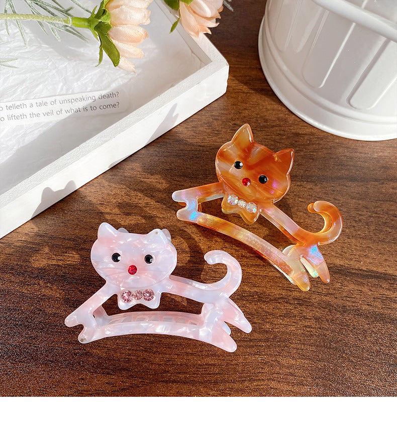 New Cute Cat Acetate Hollow out Grip Sweet Gentle and  Elegant Hair Clip Personalized Hair Accessories Headdress for Women