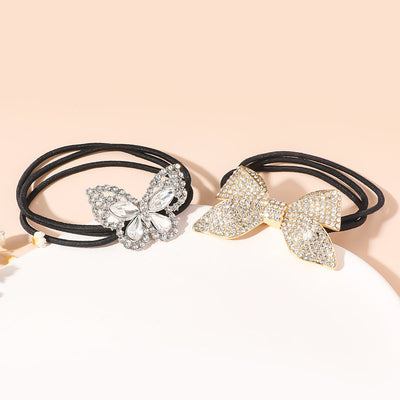 women's simple style butterfly bow knot alloy inlay rhinestones pearl hair tie