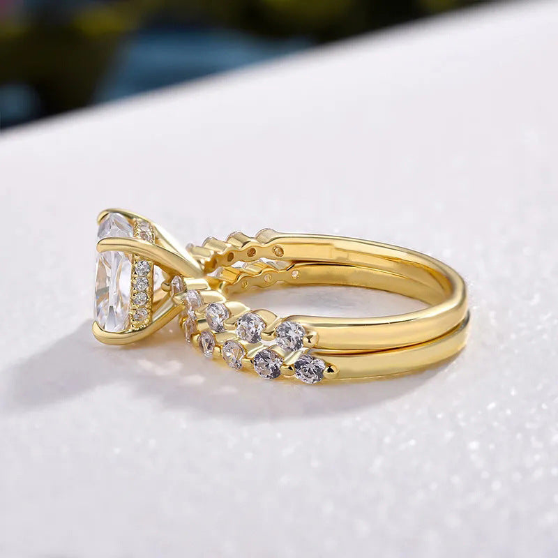 Copper Inlay Geometric Zircon Rings