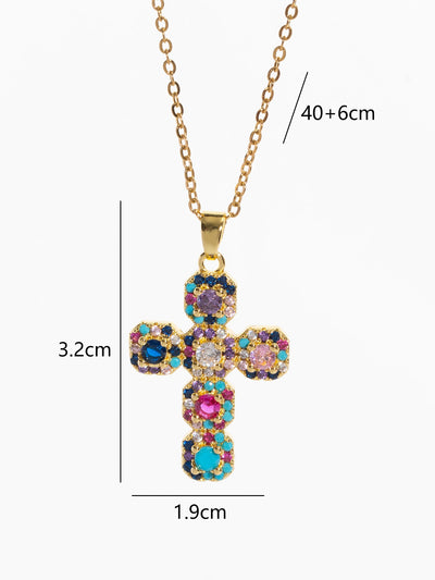 Copper Plating Cross Zircon Pendant Necklace
