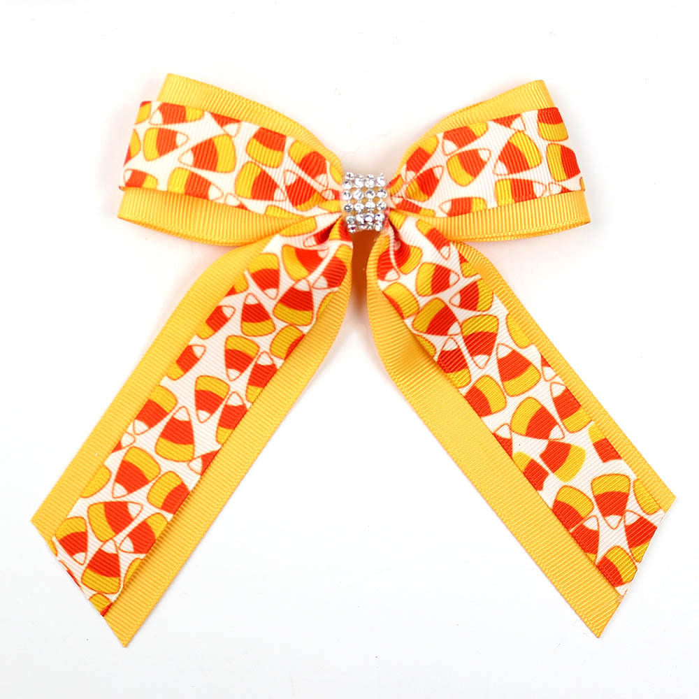Girl'S Casual Pumpkin Bow Knot Ghost Cloth Inlay Rhinestones Hair Clip