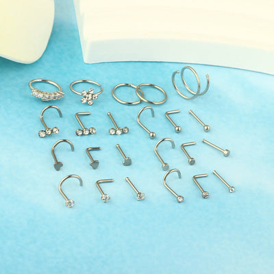 1 Set Nose Rings & Studs Casual Simple Style Geometric 316L Stainless Steel  Inlay Zircon Nose Rings & Studs