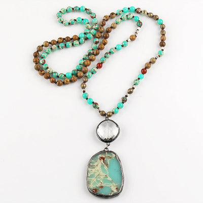 Bohemian Geometric natural stone Beaded Chain Pendant Necklace In Bulk