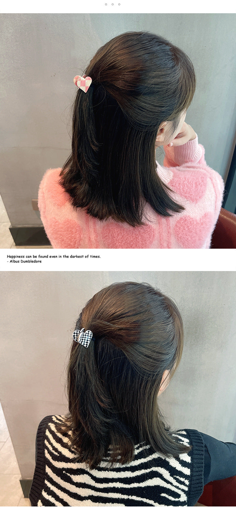 fashion heart checkerboard forehead mini grab clip side hairpin